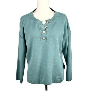 Blue Green Thermal Long Sleeve Winter Fall Casual Classic Henley Top Size Large